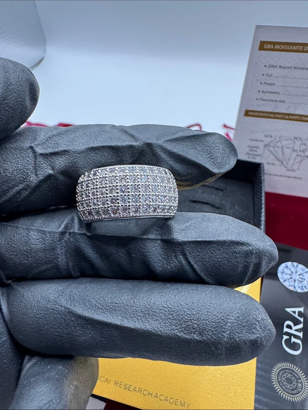 Men's Pave Band Ring in Silver with Moissanite Accent